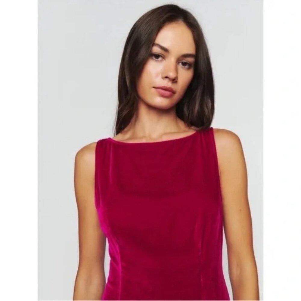Reformation Brisbane Velvet Dress in Rhubarb Mini Cocktail Pink 6 NWT - Picture 8 of 12